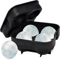 Silicone Ice Cube Tray with Lid, 4-cavity Large Clear Ice Ball Shape, Kitchen Ice Maker for Whiskey, Cocktails, Brandy, Bourb...