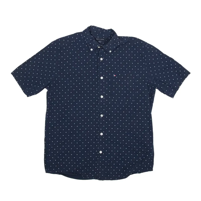 TOMMY HILFIGER Shirt Blue Geometric Short Sleeve Mens S