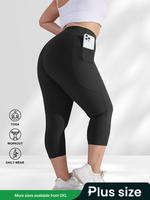 【Plus Size】 Solid Color High Waist Capri Leggings, Athletic Casual Comfy Breathable Skinny Capri Pants for Daily Wear, Wo...
