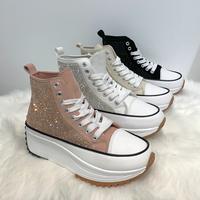 Women's Platform Rhinestone Embellished Lace Up Sneakers Casual Footwear for Running and Training Girl Shoe