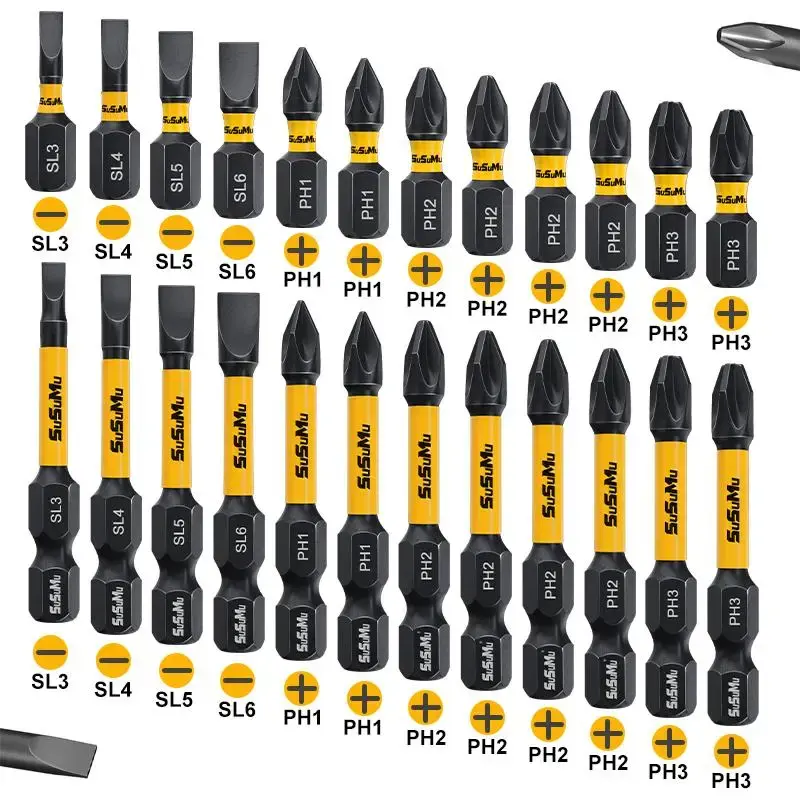 Impact Drill Bit Set, Impact Cross-head & Flat-head Bit Kit, S2 Alloy Steel Screwdriver Bit Set, Power Tool Accessories for H...