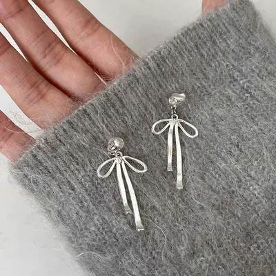 Gravel bow earrings personality versatile fashion high-end design earrings for birthday gifts