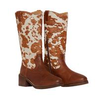 Women's Leather Cowprint Round Toe Boots with YKK Zipper - Footwear - Girl memory foam