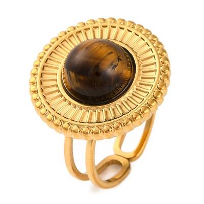 Flat Round Natural Tiger Eye Finger Rings