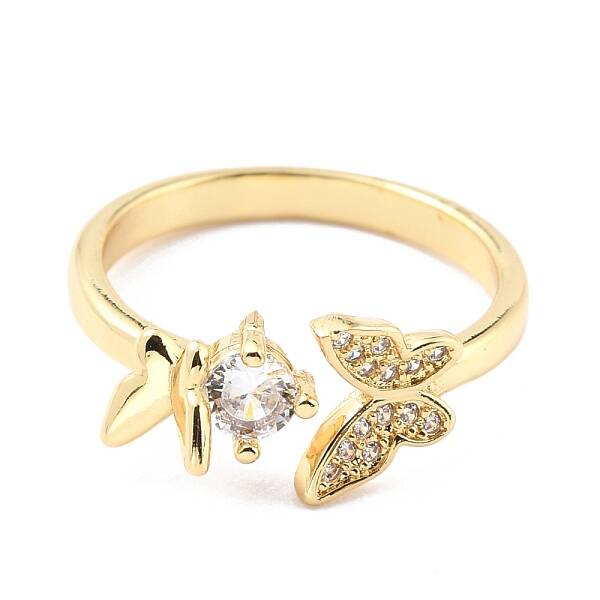 Brass Micro Pave Cubic Zirconia Cuff Ring