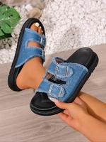 Women's Fashionable Denim Design Platform Sandals, Casual Comfortable Thick Sole Sandals for Summer, Female All-match Party S...