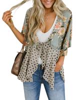 PiePieBuy Women's Floral Kimono Cardigan Lightweight 3/4 Ruffle Sleeve Patchwork Tie Waist Comfort Crop Top Workwear Uniforms...