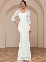 Miusol Women's Classy V Neck Full Lace 3/4 Sleeve Formal Party Maxi Wedding Dress Womenswear whitepromdress prom graduationdr...