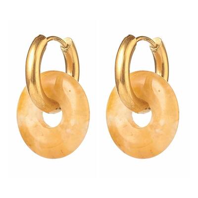 Handmade Natural Topaz Jade Dangle Hoop Earrings