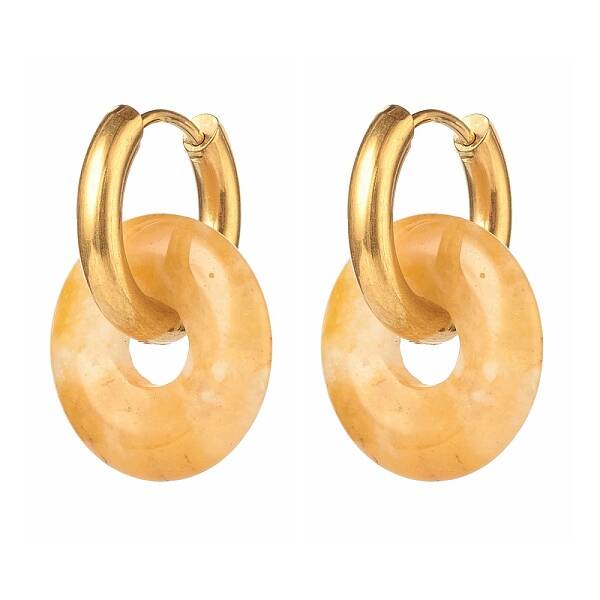 Handmade Natural Topaz Jade Dangle Hoop Earrings