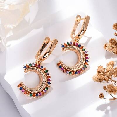 Brass Micro Pave Cubic Zirconia Hoop Earrings