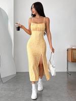 Women's Floral/ Leopard Print Cami Dress, Boho Elegant Fashion Casual Spaghetti Strap Sleeveless Split Long Dress for Daily O...