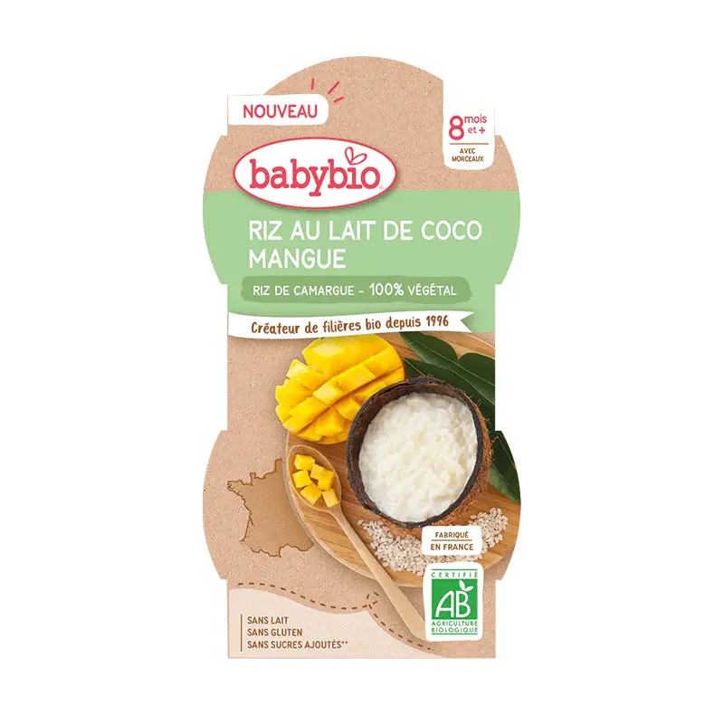 Babybio Dessert Bowl 8 months and + Organic Mango Coconut Milk Rice 2X100G