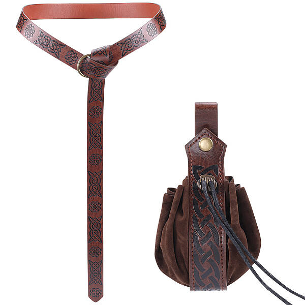 Men's Viking PU Leather Belt Chain with Belt Pouch Renaissance