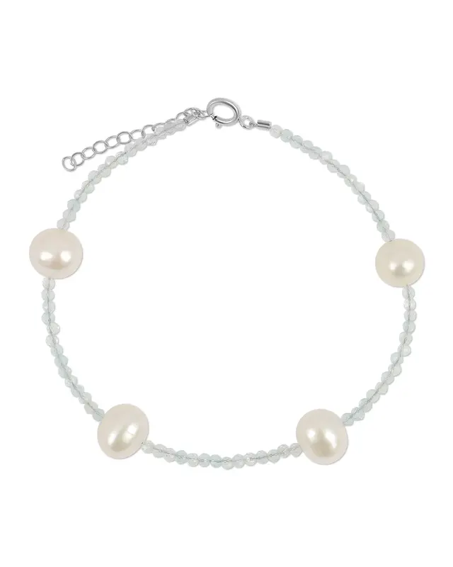 Toni Bracelet | Metal Color: Silver | Gemstone: Aquamarine | Length: Adjustable 6 - 7 inches