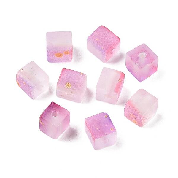 Frosted Glass Beads with Golden Glitter Powder