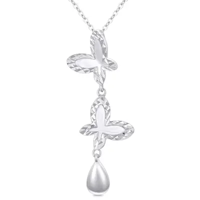 14K White Gold Cubic Zirconia Butterfly Non-adjustable Y-Necklace for Women