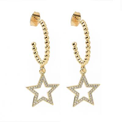 Clear Cubic Zirconia Ring with Star Dangle Stud Earrings