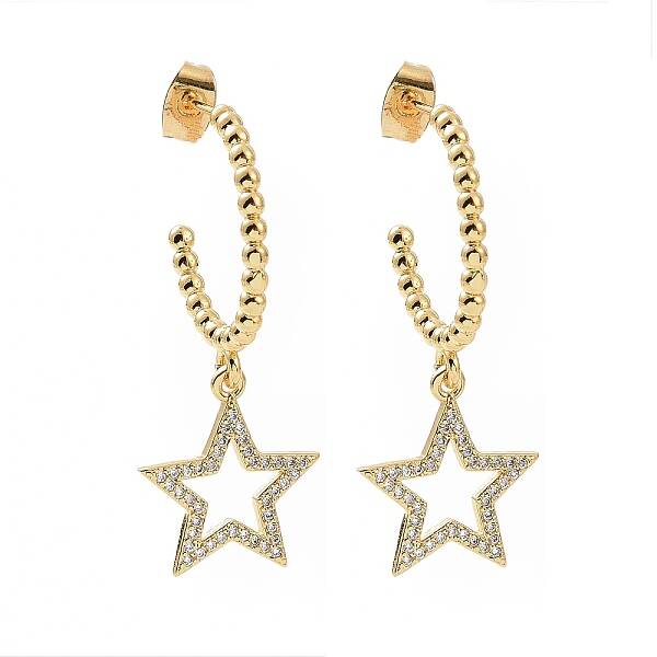 Clear Cubic Zirconia Ring with Star Dangle Stud Earrings