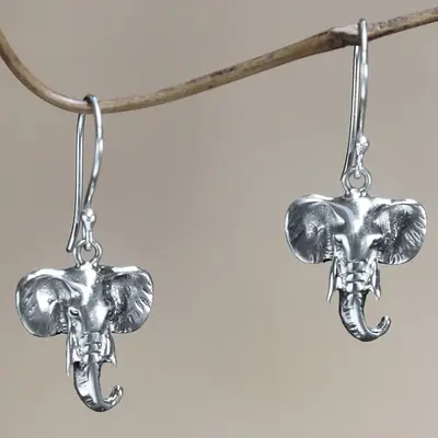 NOVICA Balinese Elephants Sterling silver dangle earrings