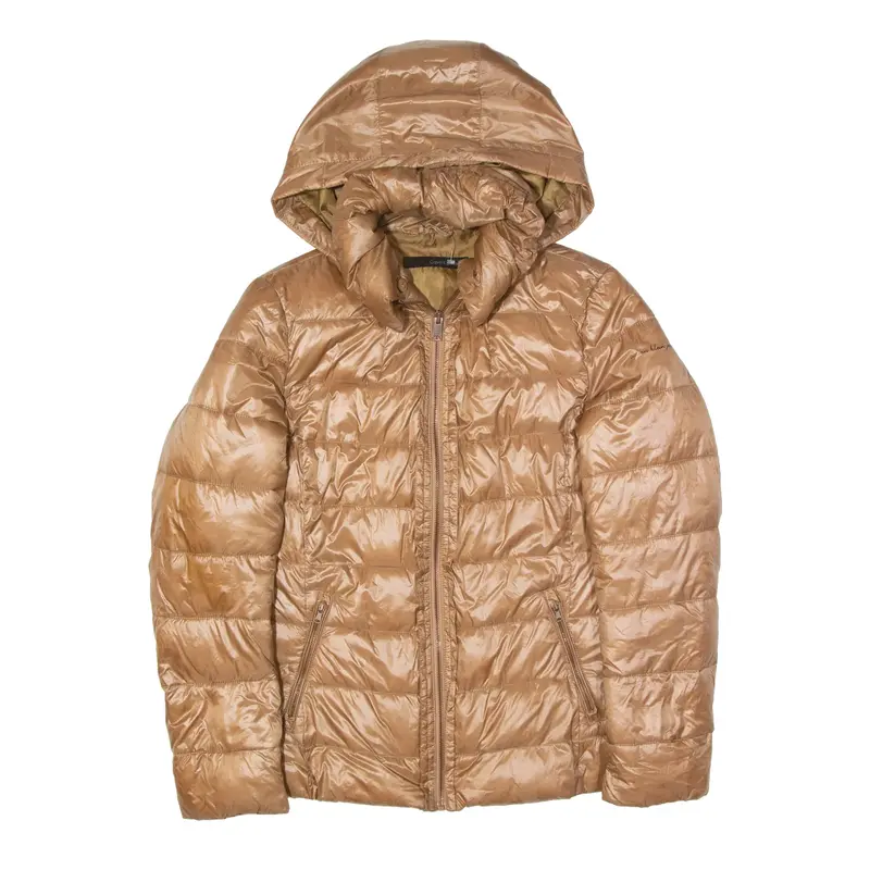 CALVIN KLEIN Puffer Coat Gold Nylon Womens L