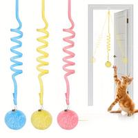 3pcs Retractable Cat Teaser Toys with Bells - Elastic Strings & Fluffy Pom-Poms, Colorful Durable Plush Material for Interact...