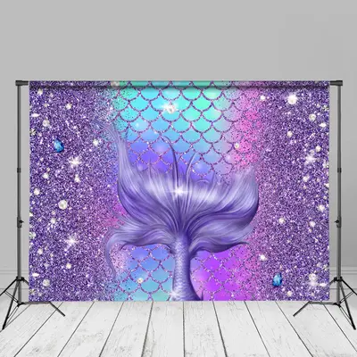 Glitter Purple And Blue Mermaid Tail Birthday Backdrop - Aperturee