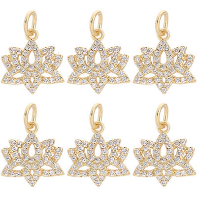 6Pcs Brass Micro Pave Clear Cubic Zirconia Charms