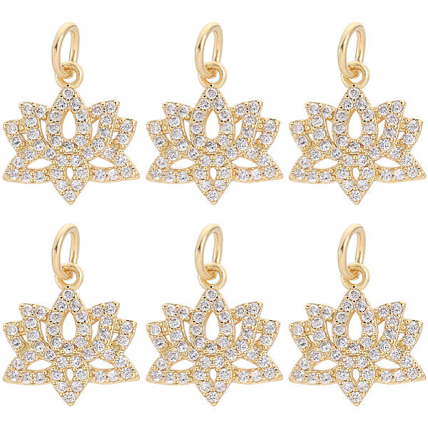 6Pcs Brass Micro Pave Clear Cubic Zirconia Charms