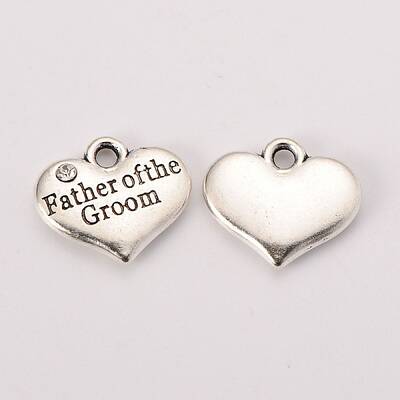 Wedding Theme Antique Silver Tone Tibetan Style Heart with Father of the Groom Rhinestone Charms