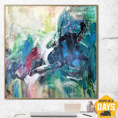 Acrylic Painting On Canvas Large Blue Wall Art Blue Painting Abstract Modern Black Colors Wall Art Colorful Painting | URBAN ...