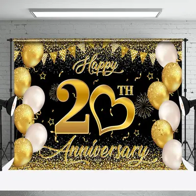 Aperturee Gold Heart Balloons Happy 20Th Anniversary Backdrop
