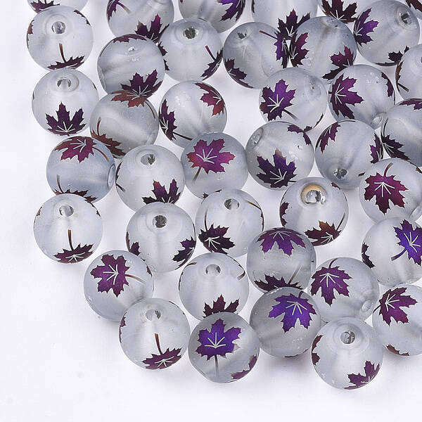 Autumn Theme Electroplate Transparent Glass Beads