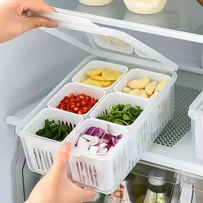 Fruit Storage Containers for Fridge, Summer Refrigerator Fruit & Vegetable Storage Box, Fresh-keeping Multi-grids Food Contai...