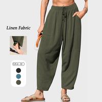 【NEW】TARSE Women's Linen Harem Pants Casual Comfy Boho Loose Fit Wide Leg Summer Vacation Pants with Drawstring Elastic W...