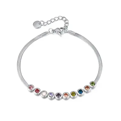 AELNEN S925 Sterling Silver Candy Color Birthstone Beads Style Chain Bracelet For Girls Daily Wearing Cute Jewelry
