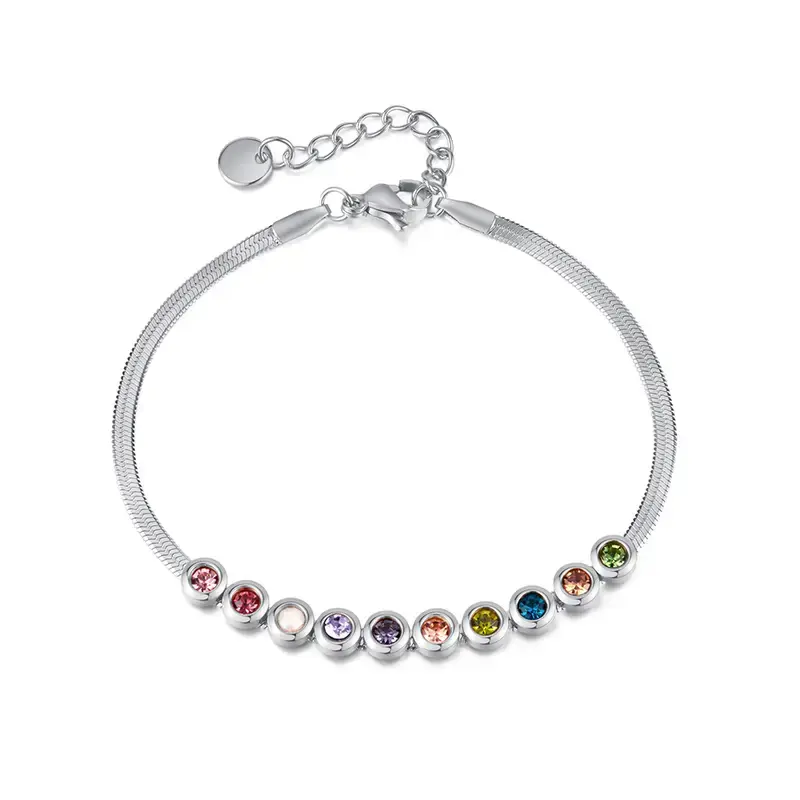 AELNEN S925 Sterling Silver Candy Color Birthstone Beads Style Chain Bracelet For Girls Daily Wearing Cute Jewelry