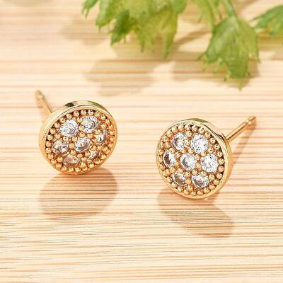 Brass Micro Pave Clear Cubic Zirconia Stud Earrings for Women