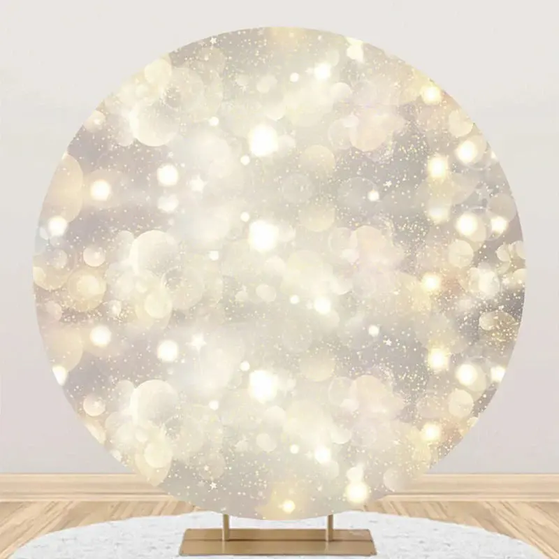 Golden Glitter Hazy Round Backdrop For Birthday - Aperturee