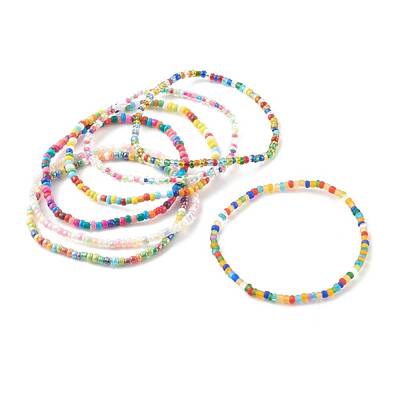 7Pcs 7 Styles Round Glass Seed Beaded Stretch Bracelets Sets