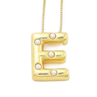 Brass & Plastic Pearl Letter Pendant Box Chain Necklaces for Women