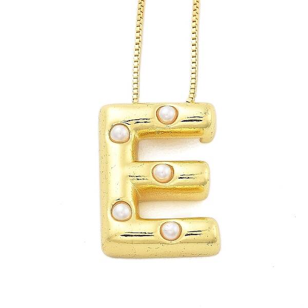 Brass & Plastic Pearl Letter Pendant Box Chain Necklaces for Women