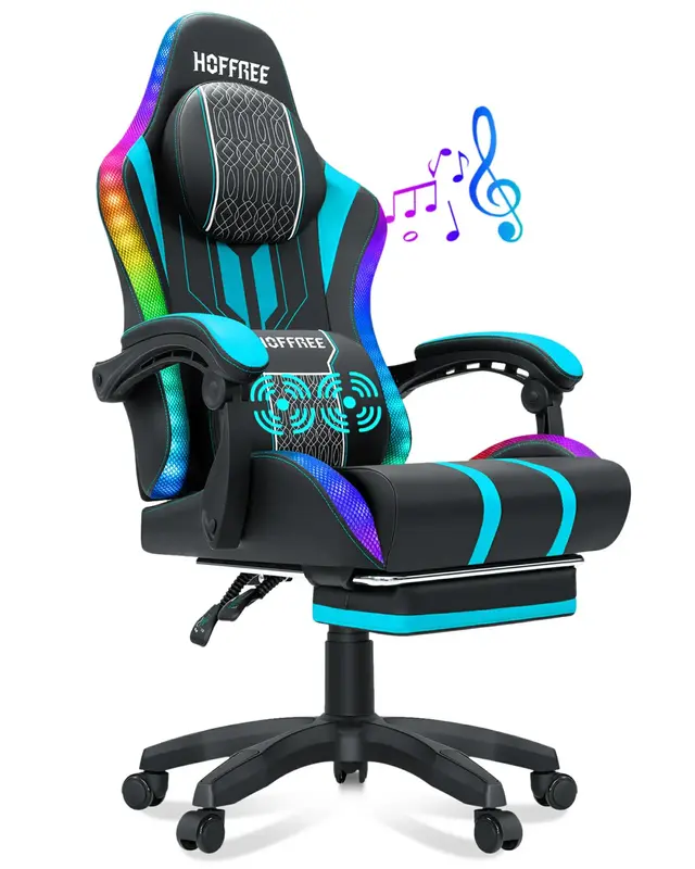 Big and Tall Gaming Chair with Speakers Office Chair with Footrest Heavy Duty Gamer Chair with Lumbar Support Height Adjustab...