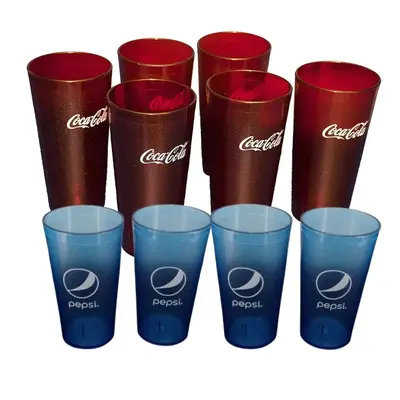 24oz Coca Cola Logo Ruby Red & 24oz Pepsi Plastic Tumblers Set of Pack of 2,4,6 - Reusable Drinkware Translucent Bottle Washa...