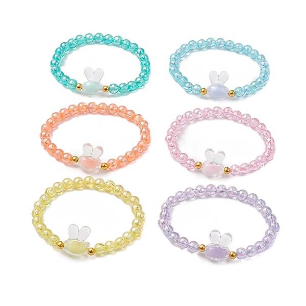 6Pcs Easter Rabbit Acrylic Beaded Stretch Bracelets