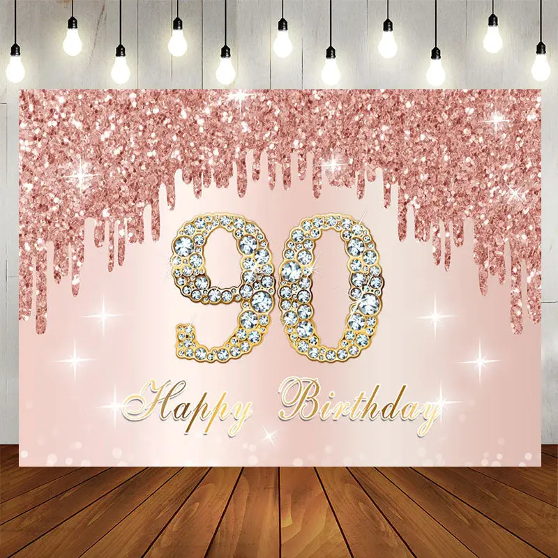 Aperturee Rose Golden 90Th Birthday Backdrop For Women
