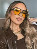 Vintage Double Bridge Pilot Sunglasses, Trendy Oversized Square Frame Sunglasses for Everyday Use, Women Fashion Accessories ...
