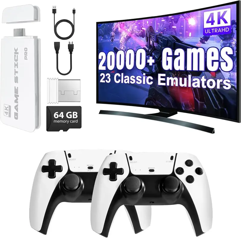 20000+ Games Wireless Retro Game Stick, Vintage Game Stick HD Output System, 2.4G Wireless Controllers, 128GB TF Card for All...