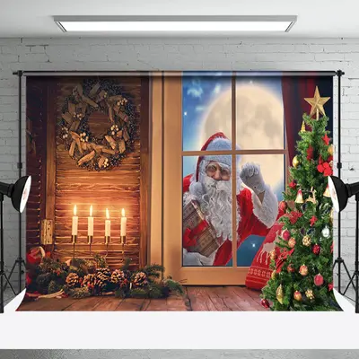 Santa Ooutside Window Night Wood Christmas Backdrop - Aperturee