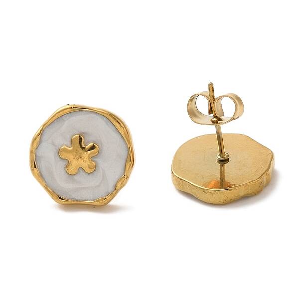 Ion Plating(IP) 304 Stainless Steel Flower Stud Earrings